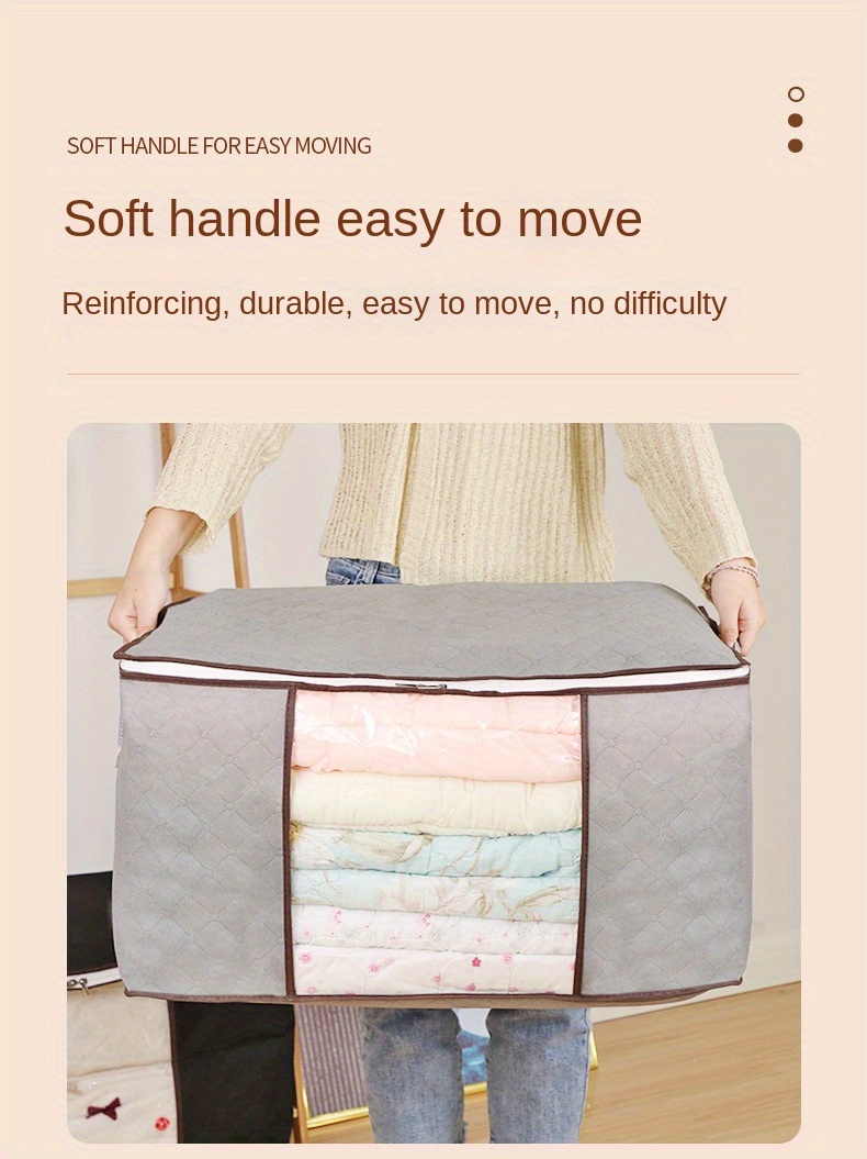 1pc large storage bag clothes storage with reinforced handle wardrobe zipper container with clear window details 4