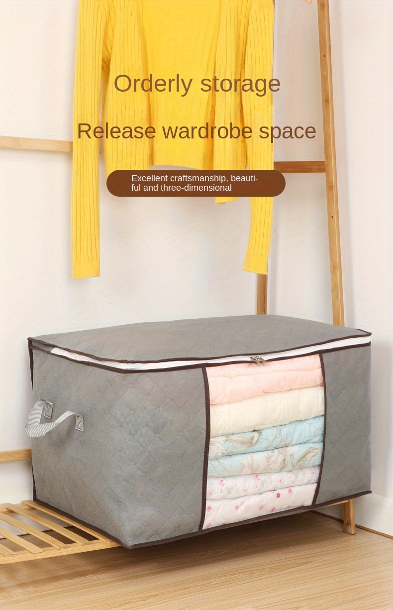 1pc large storage bag clothes storage with reinforced handle wardrobe zipper container with clear window details 5