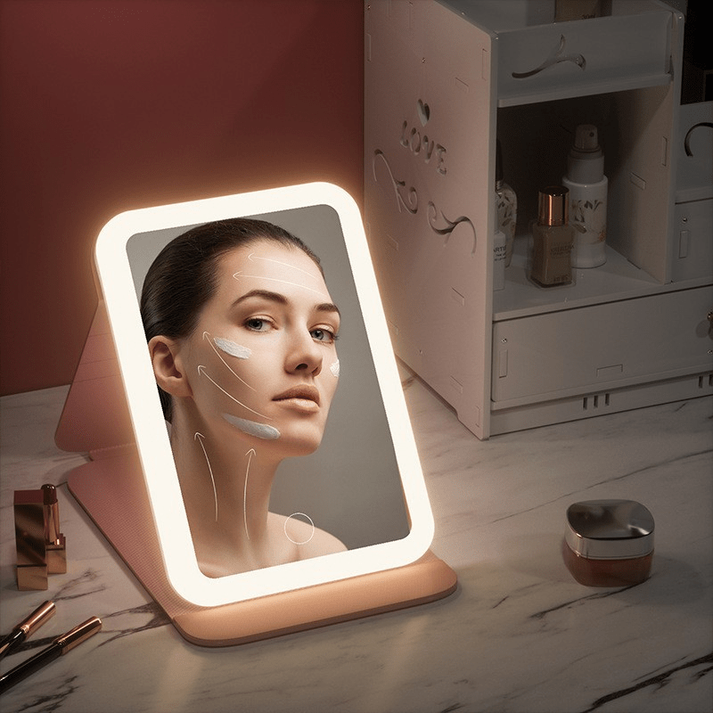 Escritorio Espejo Maquillaje Plegable Tres Lados Luz Led - Temu