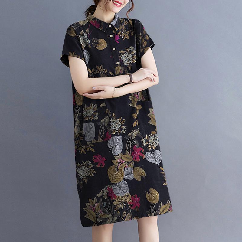 

Vintage Floral Print Dress, Short Sleeve Dress For Spring & Summer, Women's Clothing
