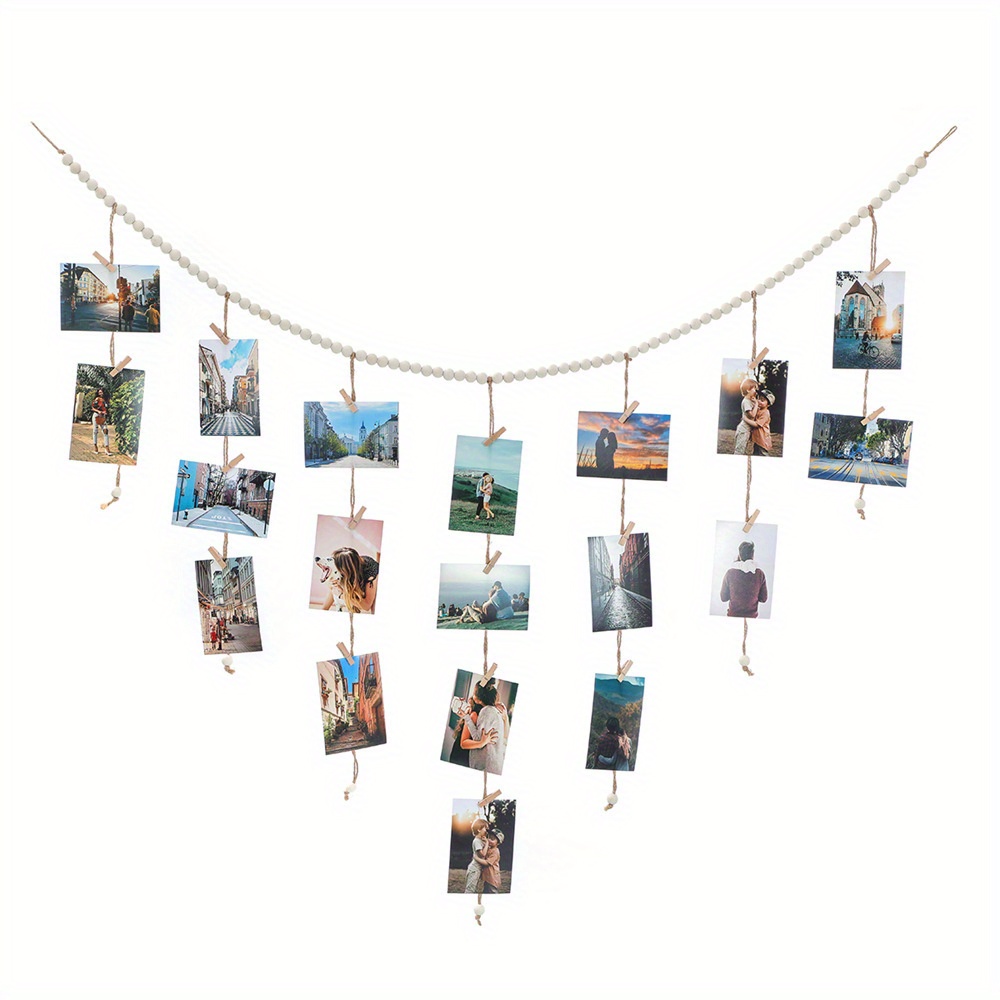 1set Photos Hanging Rope With Wooden Bead Photo Decoration Storage Clips  Photo Hanging String With 7 18 30 Clips Photo Memory Wall Layout Props Wall  Decor Room Decor Home Decor Party Decor