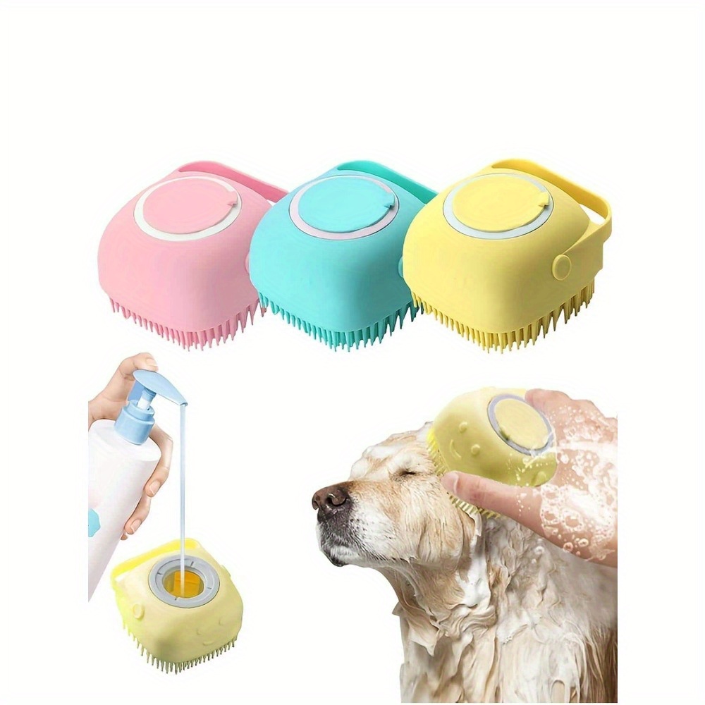 

Pet Shampoo Brush, Silicone Massage Rubber Bath Comb With Shampoo Storage For Dog & Cat Grooming Tool