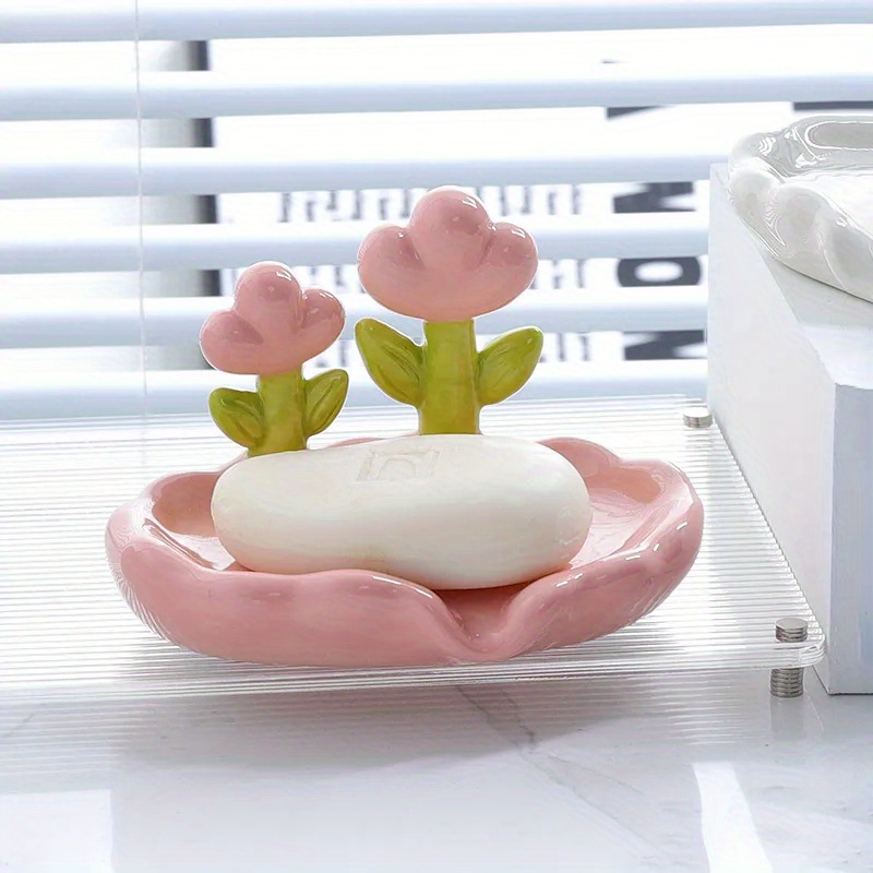 1pcs Plastic Cute Flower Soap Dish, Drain Soap Tray, Self Draining Soap  Holder, Soap Storage Rack For Bathroom Accessories