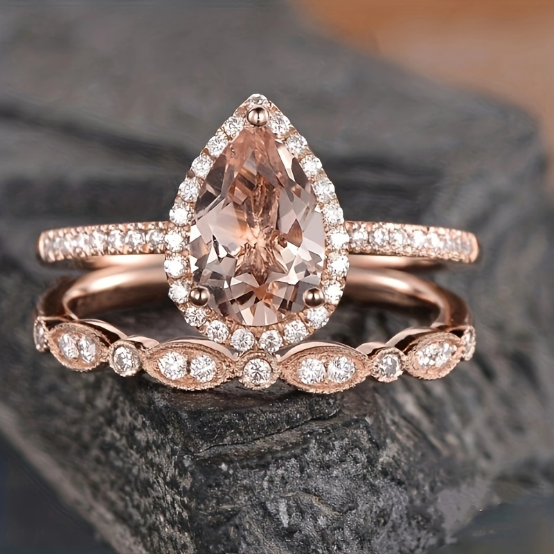 Fridja Engagement Ring for Women Alloy Cubic Zirconia Wedding Band Bridal  Set 2PC Ring Bridal Zircon Diamond Elegant Engagement Wedding Band Ring Set  