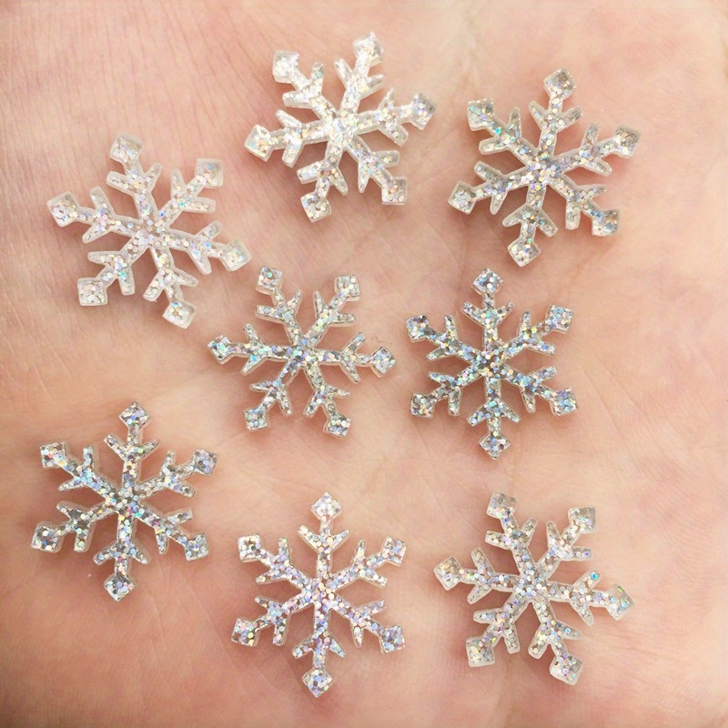 10pcs Glitter Snowflake Flat Back Rhinestone Acrylic Sheet Bow Miniature Pattern Applique Diy Christmas Panel Decor Accessories Crafts