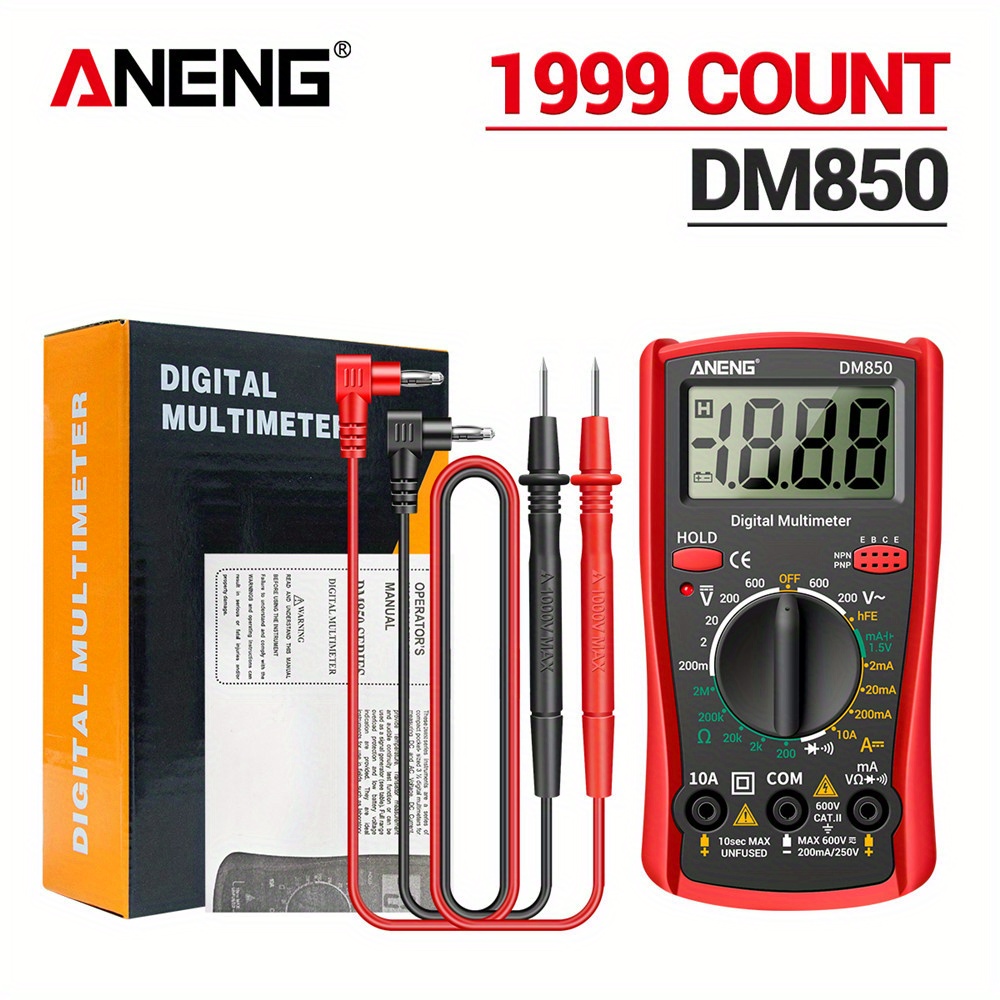 

1pc Aneng Dm850 Digital Multimeter, 1999 Counts Eletric Professional Automatic Ac/dc Votage Tester, Current Ohm Ammeter Detector Tools