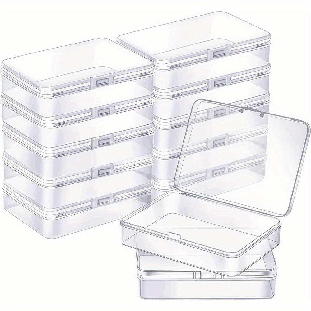 12pcs Small Clear Plastic Storage Box, Transparent Storage Box With Hinged  Lid, Rectangle Clear Craft Storage Container, Multipurpose Finishing Organi
