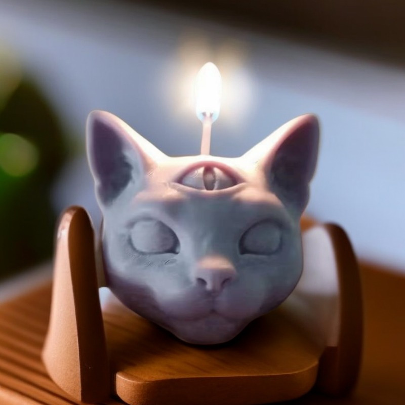 Grey Scented Three-eyed Cat Candles for Home Decoration