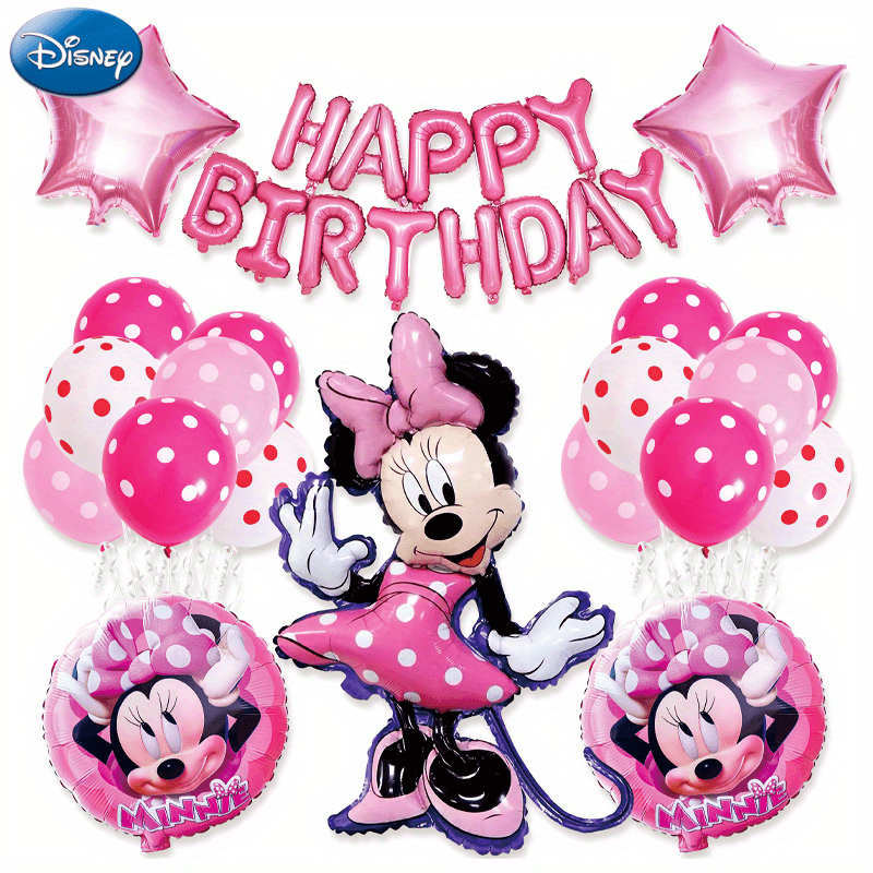 Juego de globos con temática de Minnie Mouse para decoración de fiesta de  cumpleaños, incluye diademas inflables de Minnie