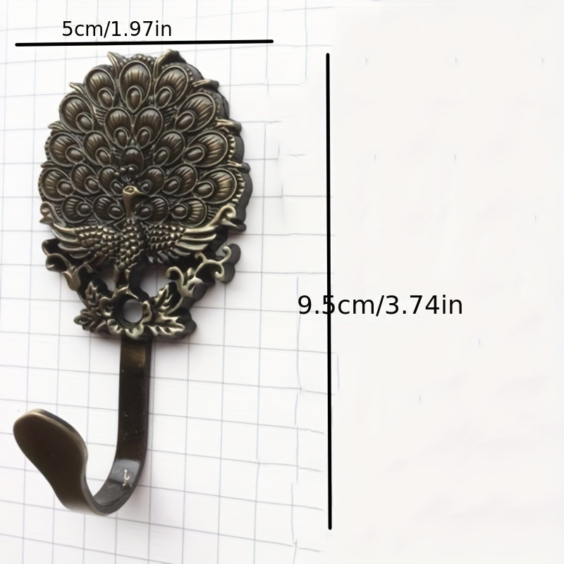 1PC Peacock Decorative Wall Hook Metal Wall Hooks / Antique Brass