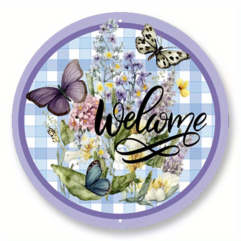 

1pc 8x8inch Aluminum Metal Sign Butterfly Welcome Sign, Wreath Sign, Home Decor