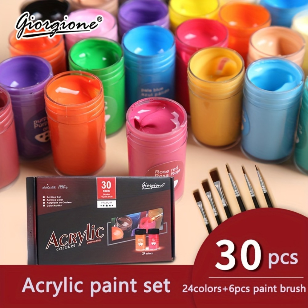 

Acrylic Paint Set With 6 Brushes, 24 Colors (25ml, 0.85oz) Art Craft Paints Gifts For Artists Beginners & Painters, Halloween Pumpkin Canvas Ceramic Rock Painting Kit Art Supplies
