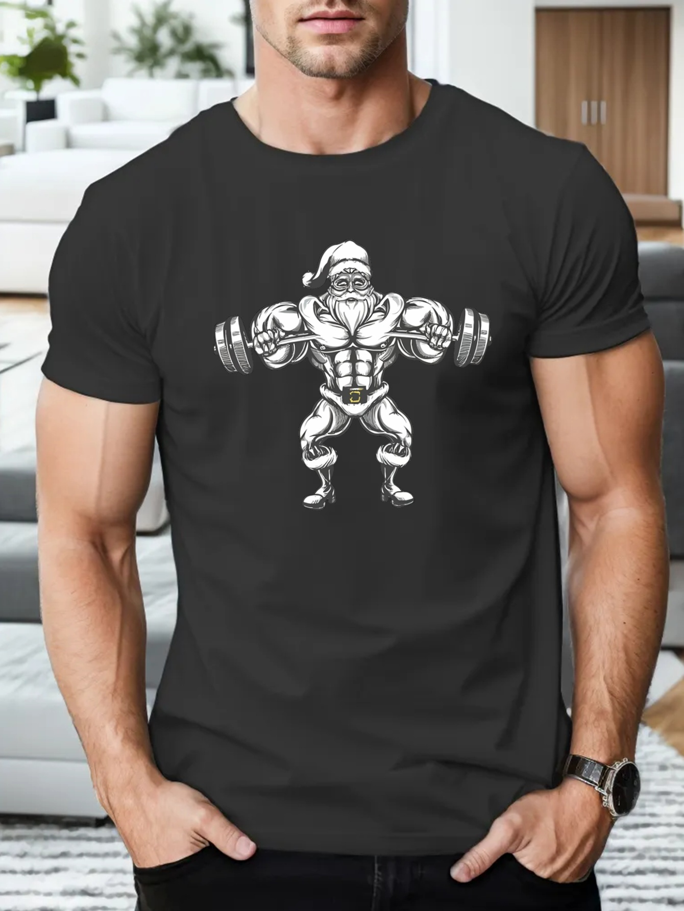 Camiseta Impresi n Pap Noel Musculoso Camisetas Hombres Temu Mexico