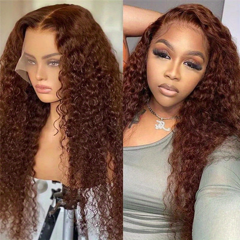 150% 13x4 Human Hair Wig Chocolate Brown Curly Wave Lace - Temu