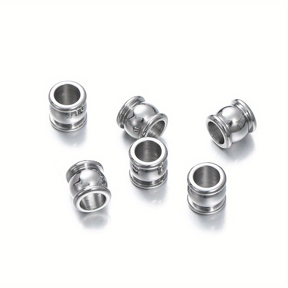 Image of 10pcs/pack 4-10mm Stainless Steel Large Hole Spacer Beads For Diy Bracelet Necklace Jewelry Making Findings