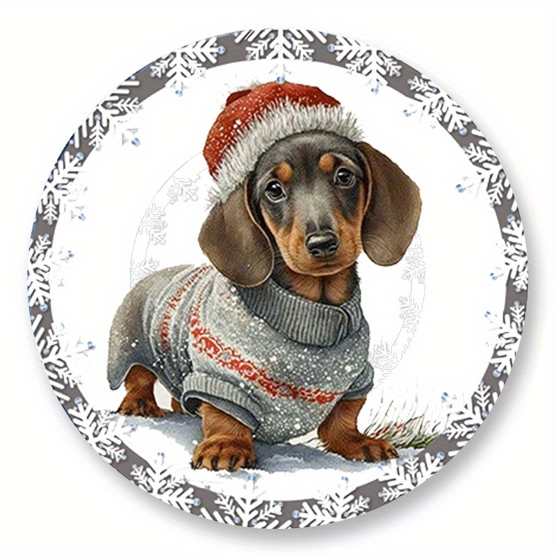 

1pc 8x8inch Aluminum Metal Sign 10" Christmas Dachshund Dog Sign, Metal Wreath Sign, Home Decor