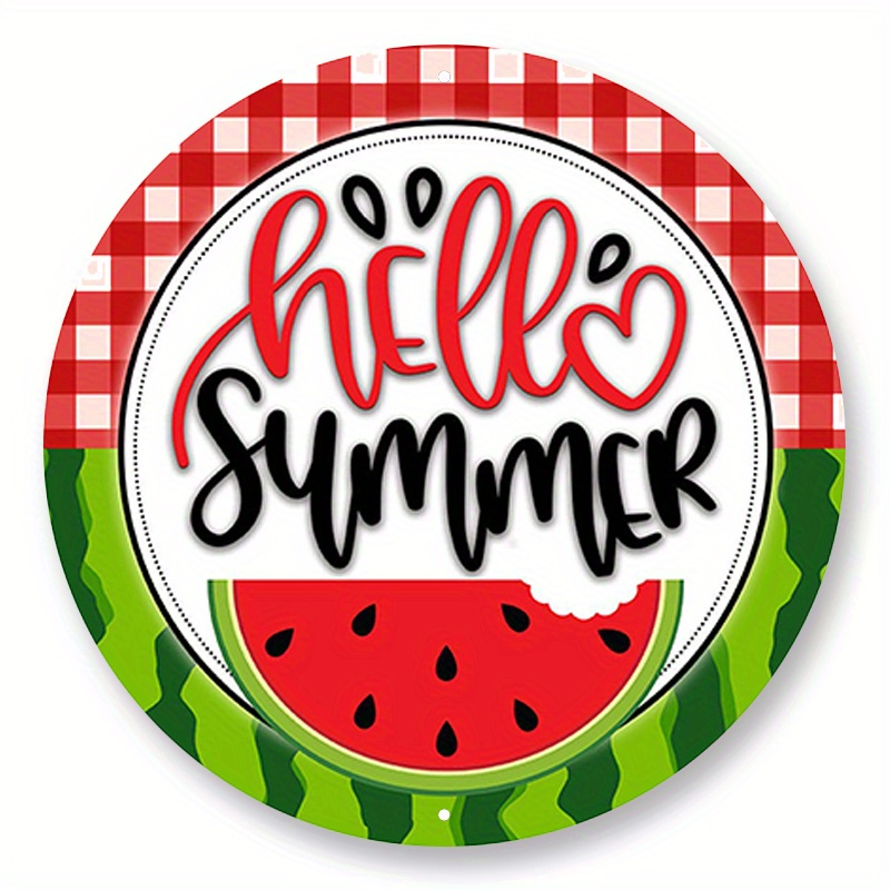

1pc 8x8inch Aluminum Metal Sign Hello Summer Watermelon Metal Wreath Sign - Choose Your Size Round Metal Wreath Attachment For Summer Wreaths