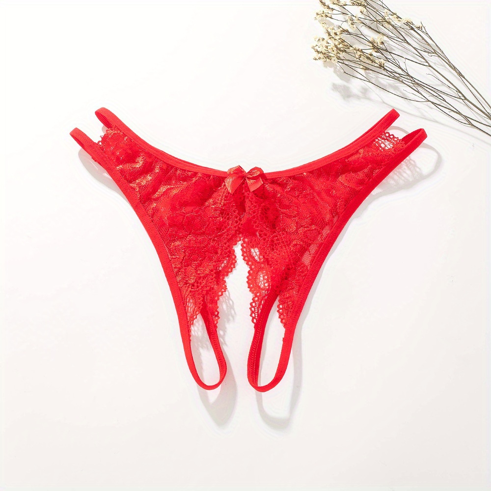 Seductive Lace Thongs Low Waist Open Crotch Double Ribbon - Temu