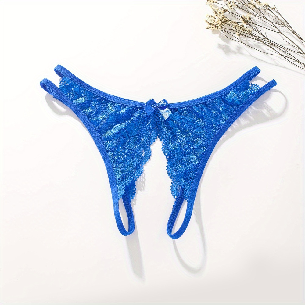 TANGNADE Women's Sexy Underpants Open Crotch Panties Low Waist Lace Briefs  Underwear Navy Blue + M