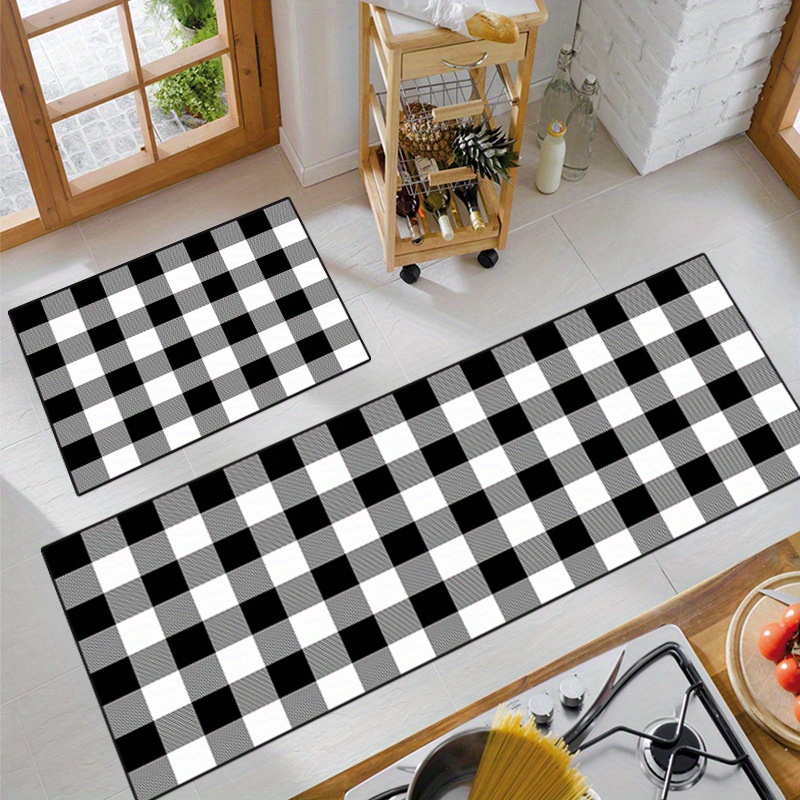 Home Decor Anti-slip Carpet Mat Black White Checkered Pattern