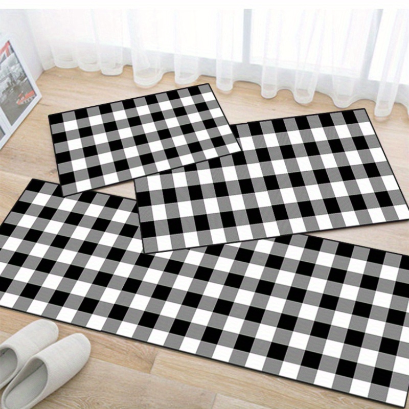 Home Decor Anti-slip Carpet Mat Black White Checkered Pattern