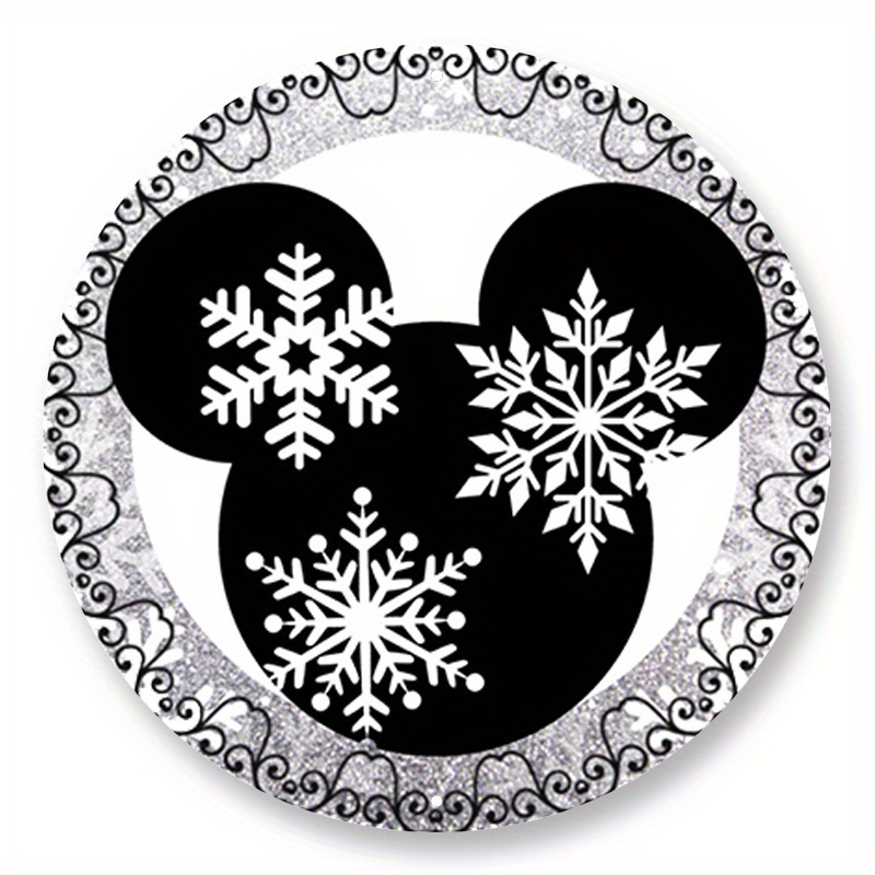 

1pc 8x8inch Aluminum Metal Sign Mouse Black & White Winter Wreath Sign, Metal Wreath Sign, Home Decor