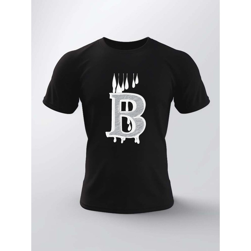 

Letter B Print T Shirt, Tees For Men, Casual Short Sleeve T-shirt For Summer