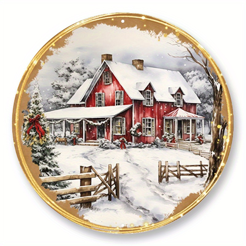 

1pc 8x8inch Aluminum Metal Sign 10"countryside Christmas Sign, Metal Wreath Sign, Home Decor