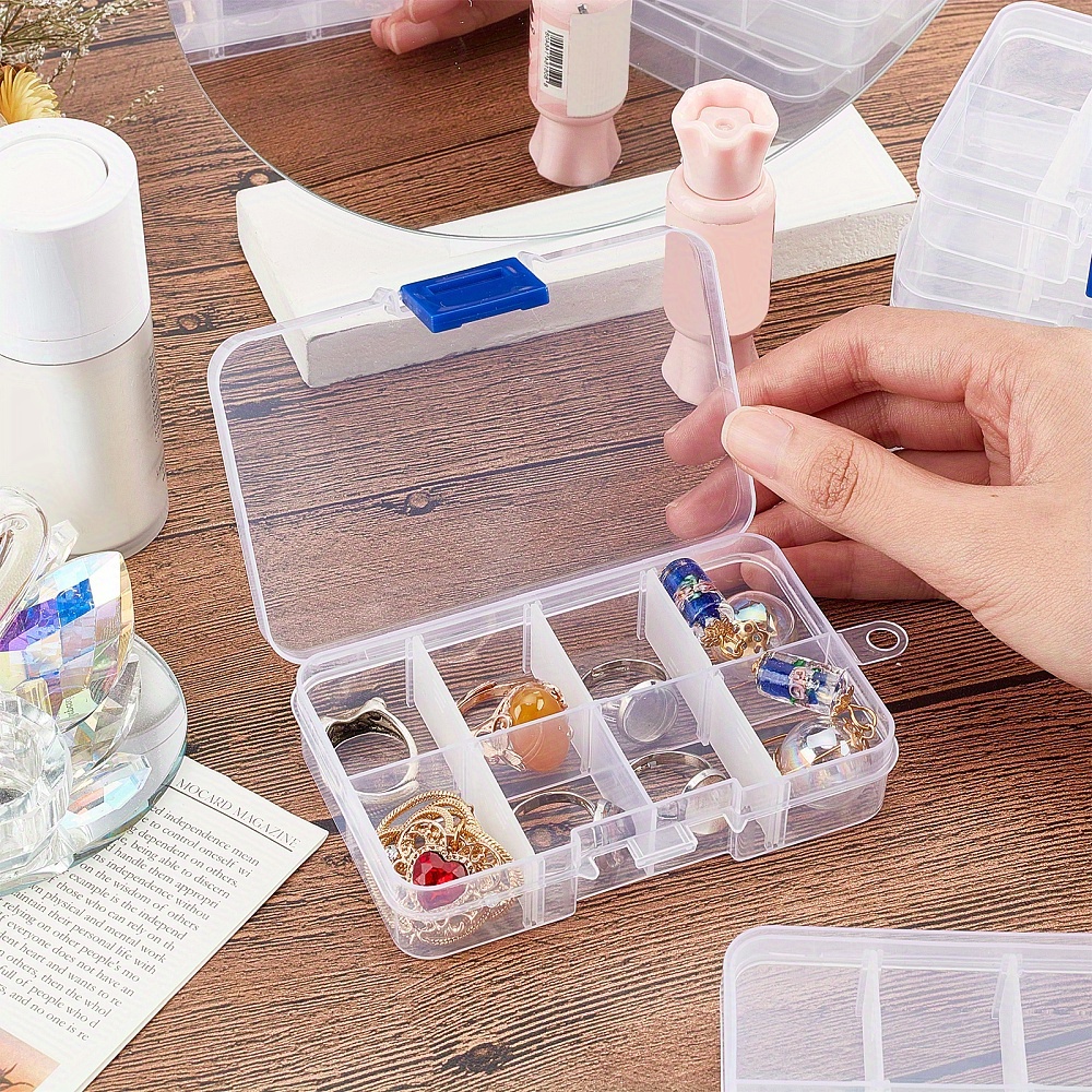 2 Pcs Clear Plastic Compartment Storage Box with Adjustable Divider  Removable Grid Compartment for Crafts, Bead, Fishing Tackle Storage
