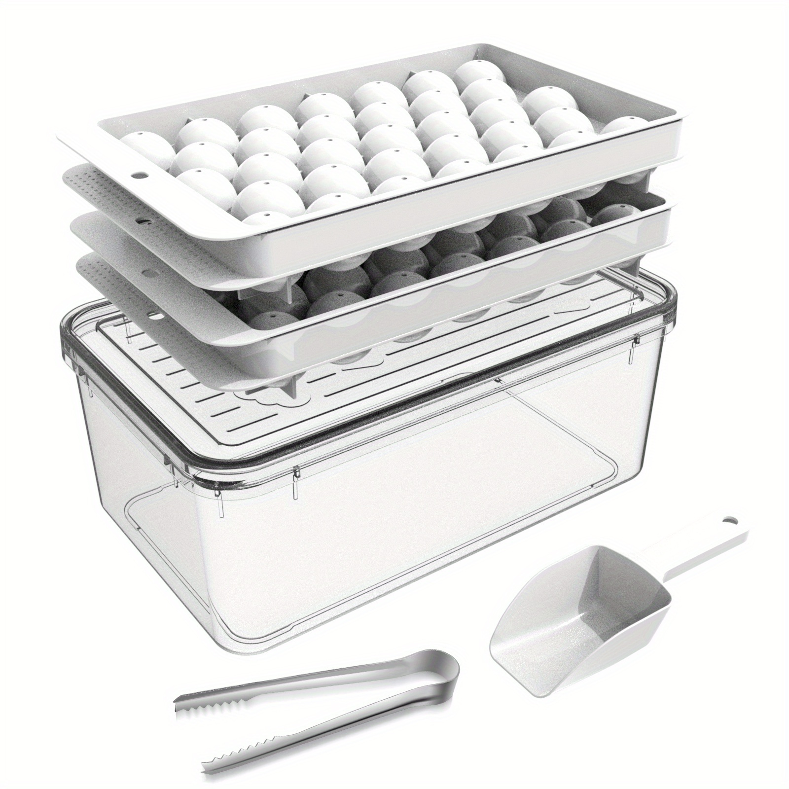 Ice Cube Tray, Circle Ball Ice Trays for Freezer with Lid & Bin, Sphere Ice  Cube