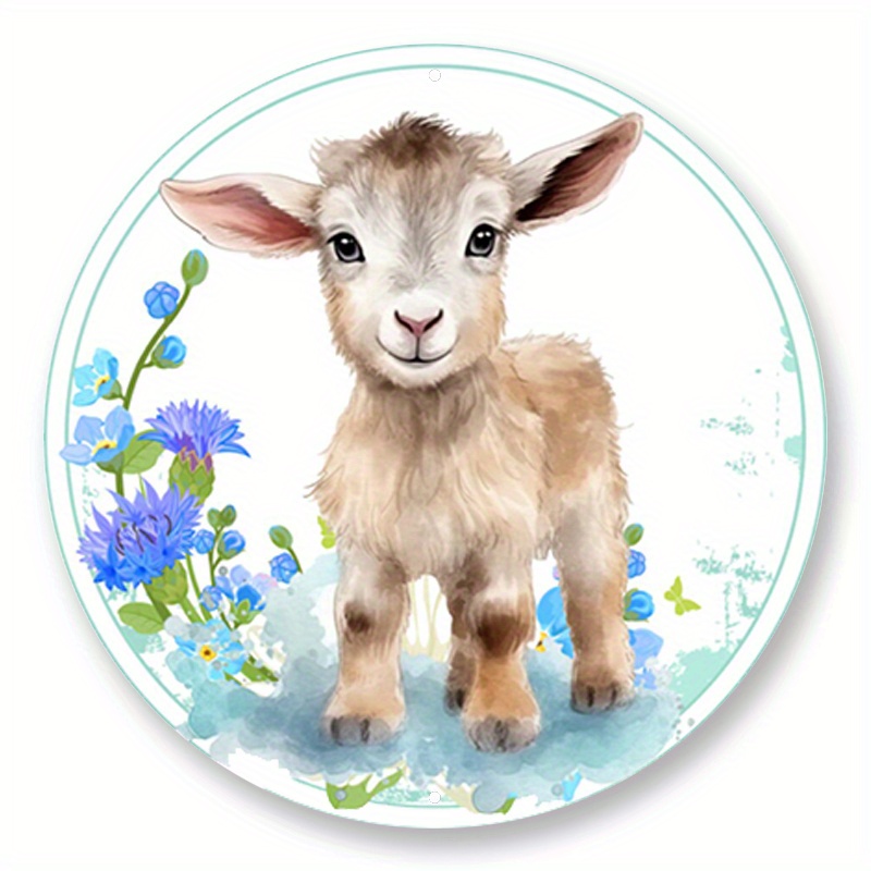 

1pc 8x8inch Aluminum Metal Sign Floral Goat Sign, Metal Wreath Sign, Home Decor