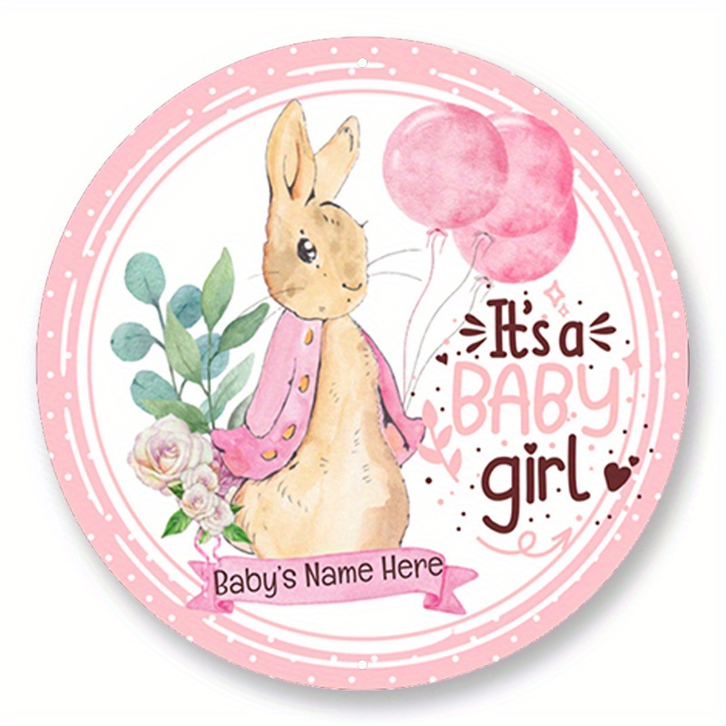 

1pc 8x8inch Aluminum Metal Sign It’s A Girl Baby Bunny Sign, Wreath Sign, Home Decor, Metal Sign