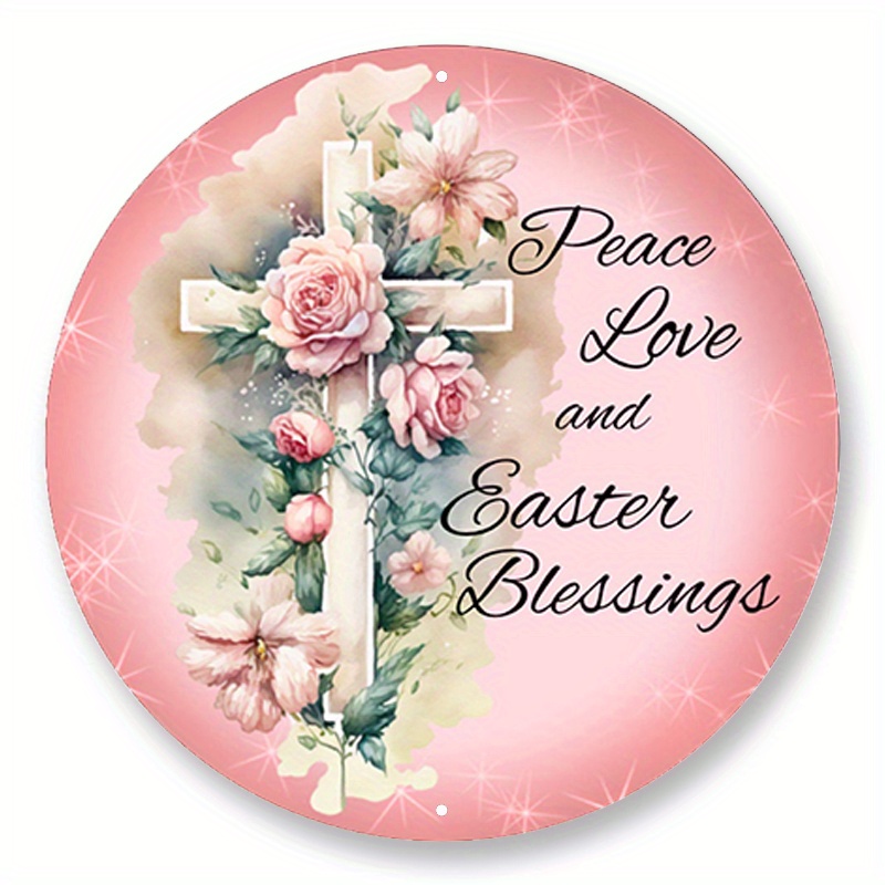 

1pc 8x8inch Aluminum Metal Sign Peace Love Easter Religious Sign, Metal Wreath Sign, Home Decor