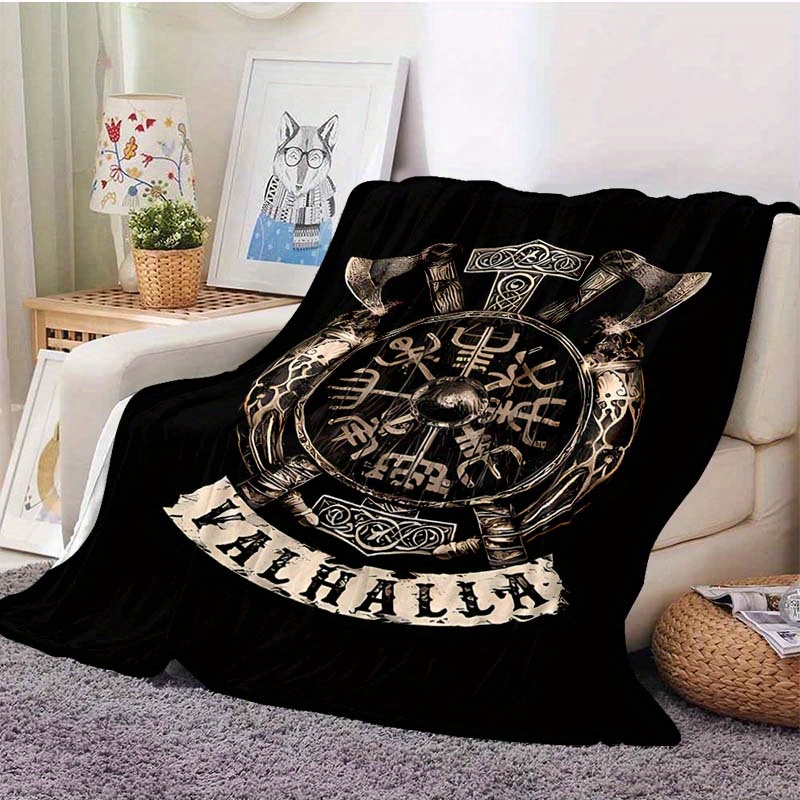 1pc flanged blanket retro viking logo printing blanket comfortable and comfortable blanket for camping sofa bed and couch office suitable for gift blankets in   details 1