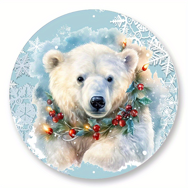 

1pc 8x8inch Aluminum Metal Sign 10"polar Bear Christmas Sign, Metal Wreath Sign, Home Decor