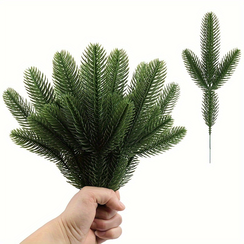 10 20 30 40pcs artificial green pine needles green plant pine needle garland home decor garden decoration fake cedar greenery leaves plant needle garlands for indoor outdoor home table centerpiece
