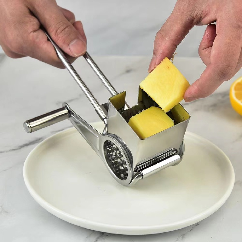 Cambom Kitchen - Rallador de queso giratorio para queso, manual de cocina  con mango, cortador de verduras, nueces, 3 cuchillas de tambor  reemplazables