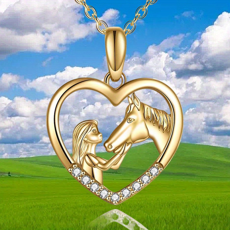 Collier pendentif - Cheval & Coeur plaqué argent ou or – Chevaux
