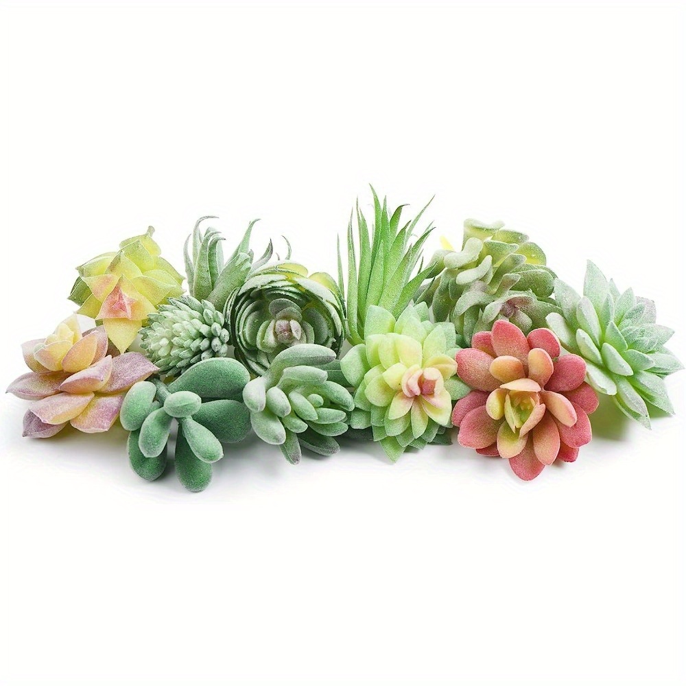 

12 Pcs Artificial Succulents Mini Fake Plants, Unpotted Faux Succulent For Craft, Small Plastic Succulents Assortment In Flocked Green Floral Decor For Party, Cake, Garden & Outdoor Decor