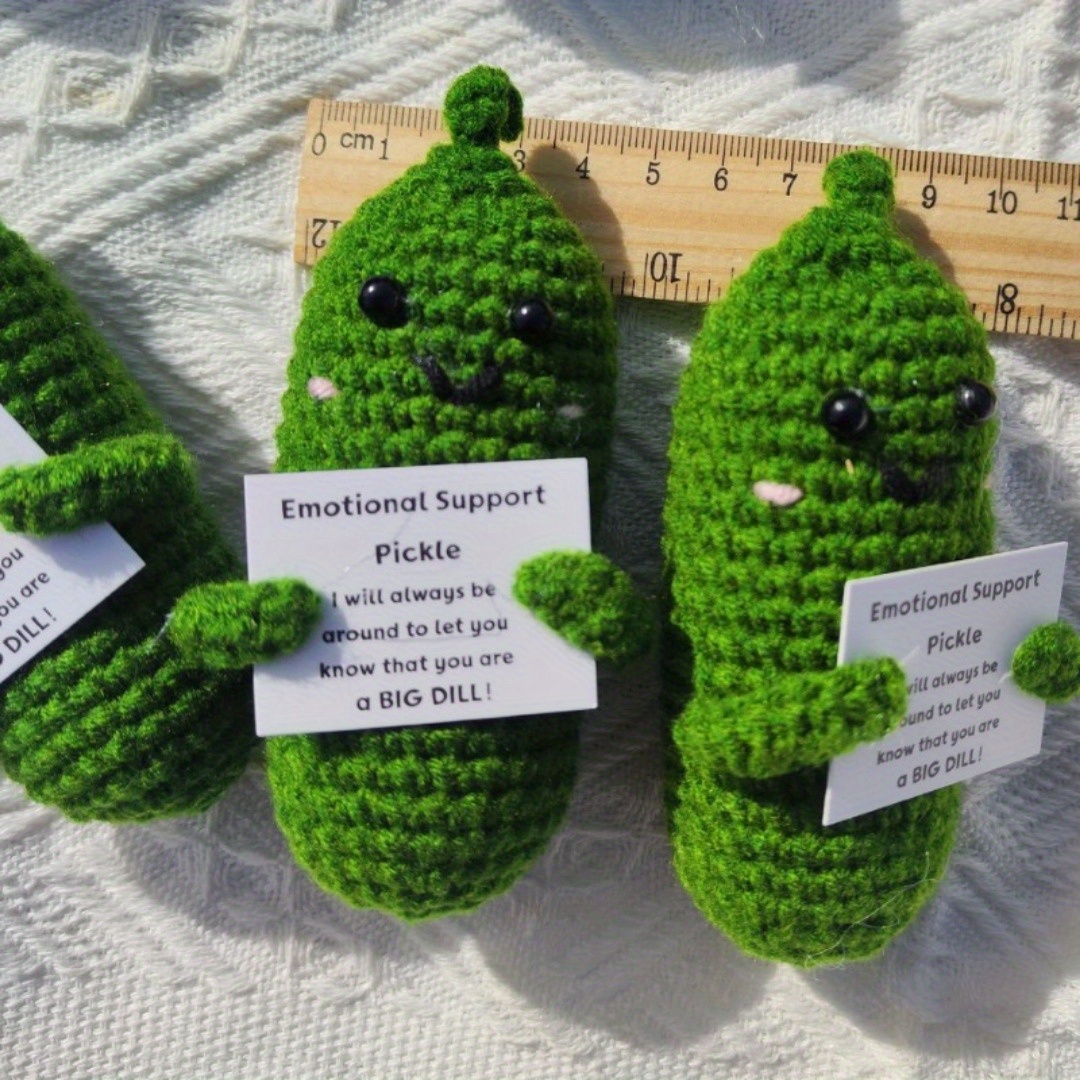 Emotional Support Pickle Crochet, Handmade Emotional Support Pickle  Cucumber For Friends/Family, Handmade Emotional Support Pickle Gift,  Cucumber Crochet Doll Inspirational Gifts With Wooden Base, Cute Knitted  Cucumber Doll Funny Pickle Toy For