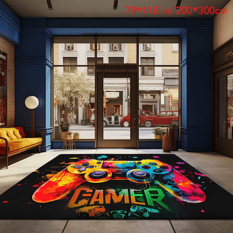 

1pc Artificial Crystal Velvet Carpet, Game Console Game Handle Paint Pattern Floor Mat, Machine Washable Rug With Non-slip Dot Bottom, Suitable For Hotel Office Restaurant Shops Cafes Pubs Decoration