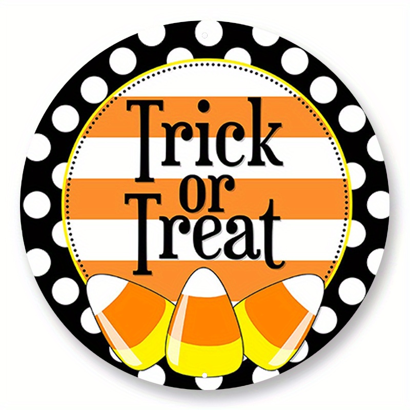 

1pc 8x8inch Aluminum Metal Sign Candy Corn Wreath Attachment, Trick Or Treat Candy Corn Wreath Sign, Sign For Halloween Wreaths, Halloween Decoration