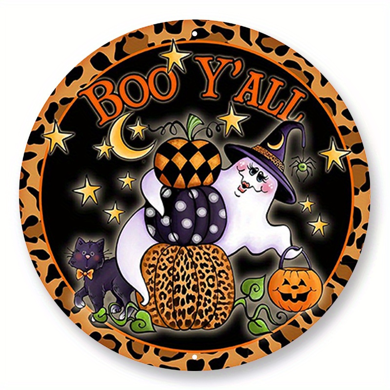 

1pc 8x8inch Aluminum Metal Sign Boo Y'all Ghost And Pumpkin Sign For Halloween Wreaths - Choose Your Size Circle Wreath Attachment