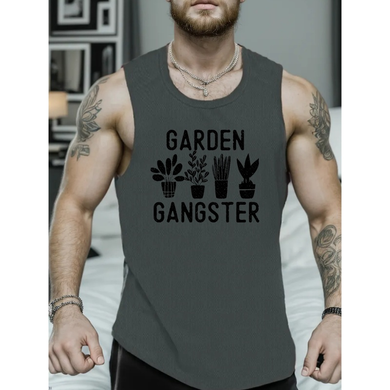 

Garden Gangster Print Tees For Men, Casual Quick Drying Breathable T-shirt, Short Sleeve T-shirt For Summer