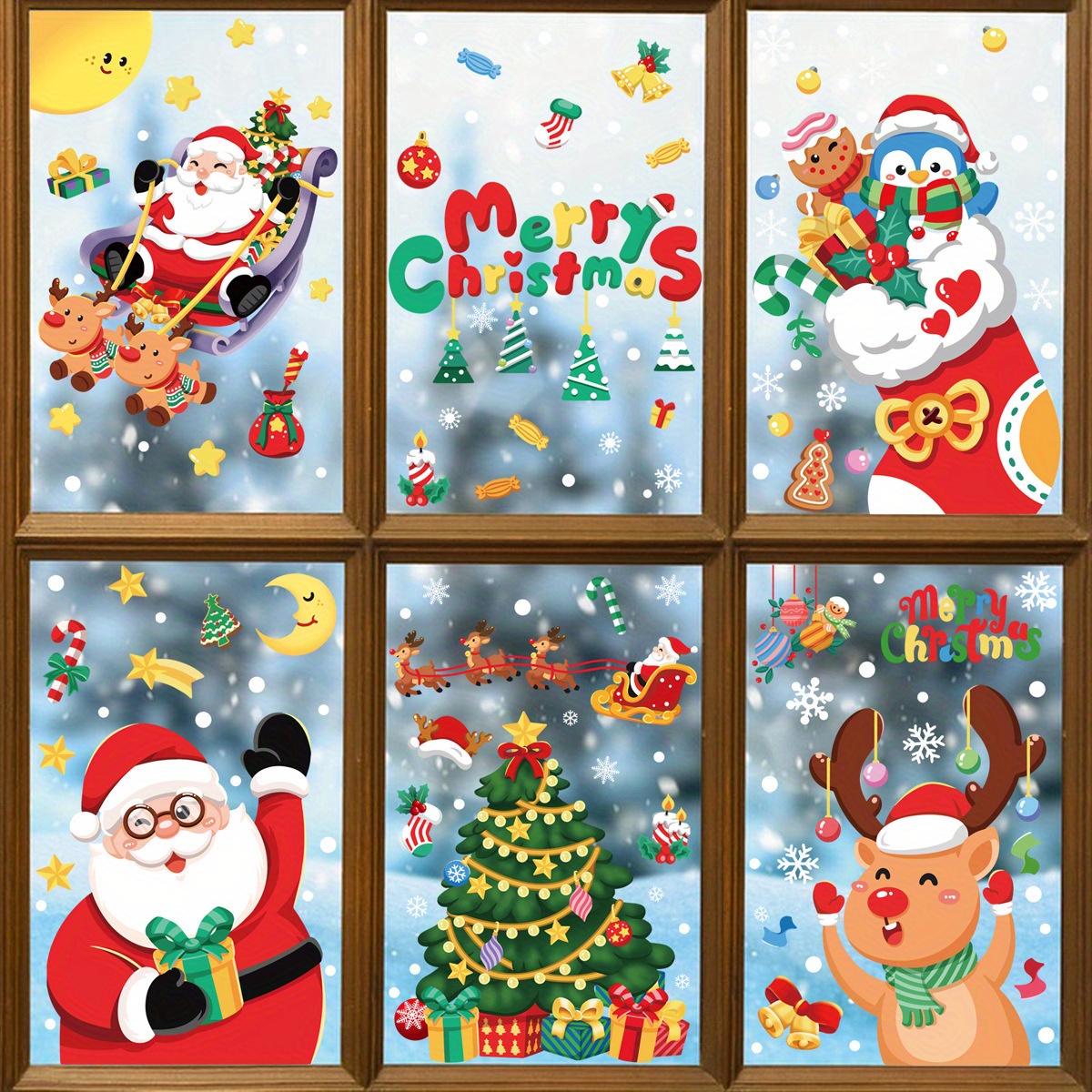 2024 New Christmas Decoration Snow Stickers Santa Claus Elk - Temu