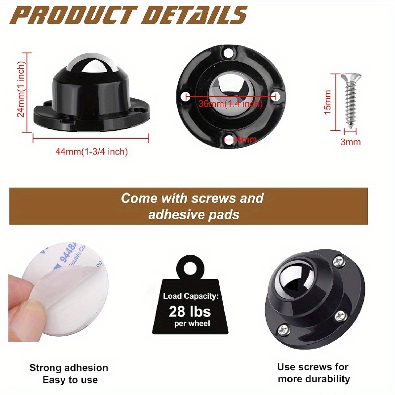 Self Adhesive Mini Caster Wheels, Appliance Wheels Swivel