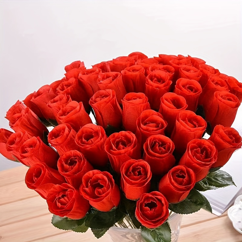 

30pcs Artificial , Fabric Fake Flowers For Living Room Decor, Wedding Supplies, Valentine's Day Gift - Plastic Roses, No Electricity Or Battery Needed (vase Not Included), Bouquet Accessories