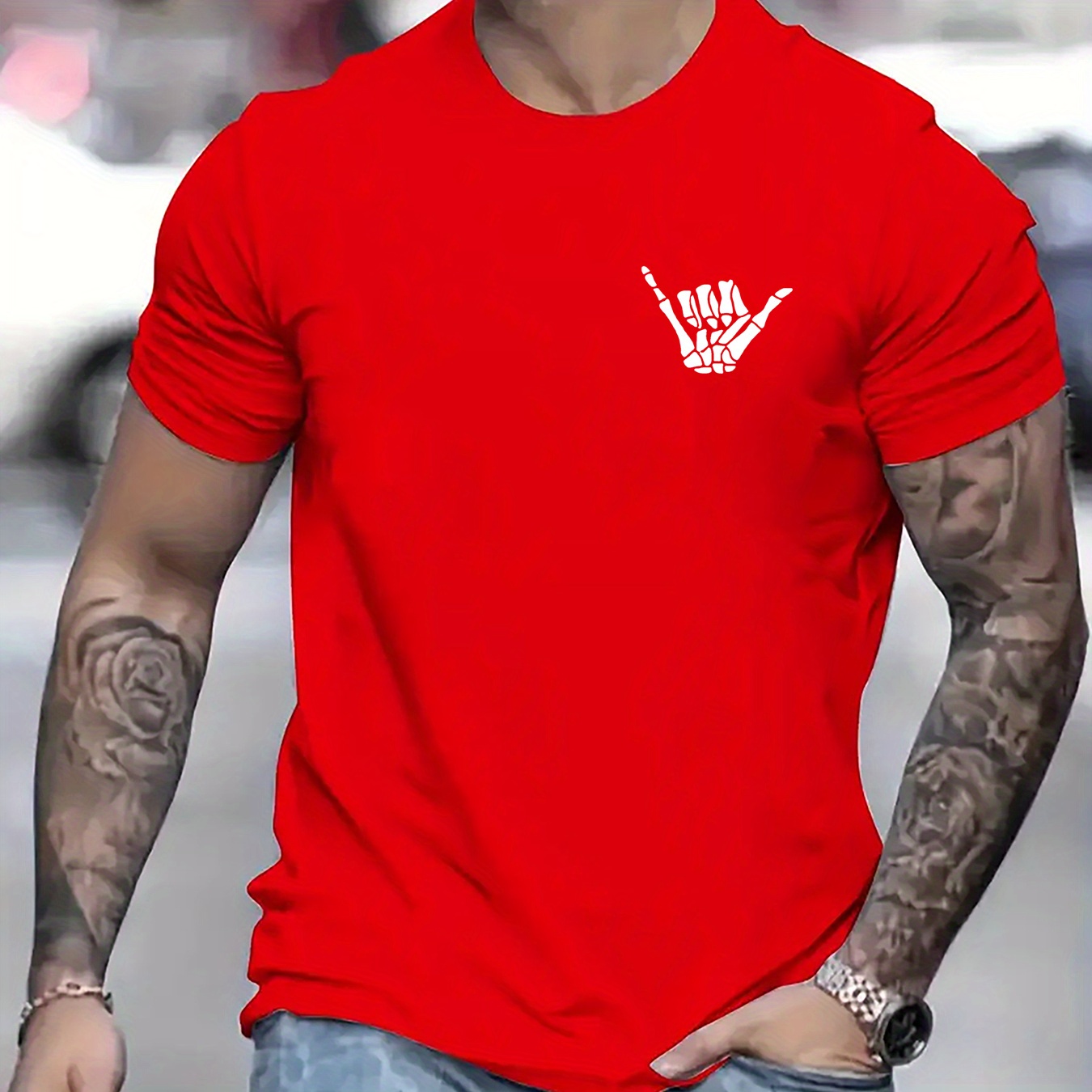 

Skeleton Hand Print T Shirt, Tees For Men, Casual Short Sleeve T-shirt For Summer