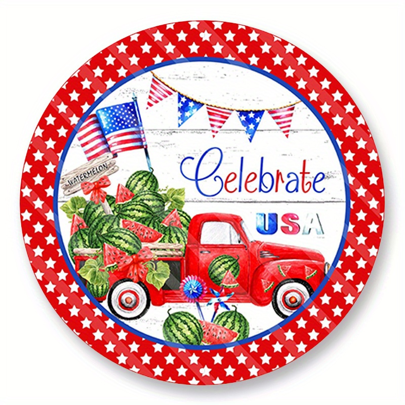 

1pc 8x8inch Aluminum Metal Sign 4th Of July - Patriotic Sign - Stars And Stripes - Red Truck - United States - Metal Sign