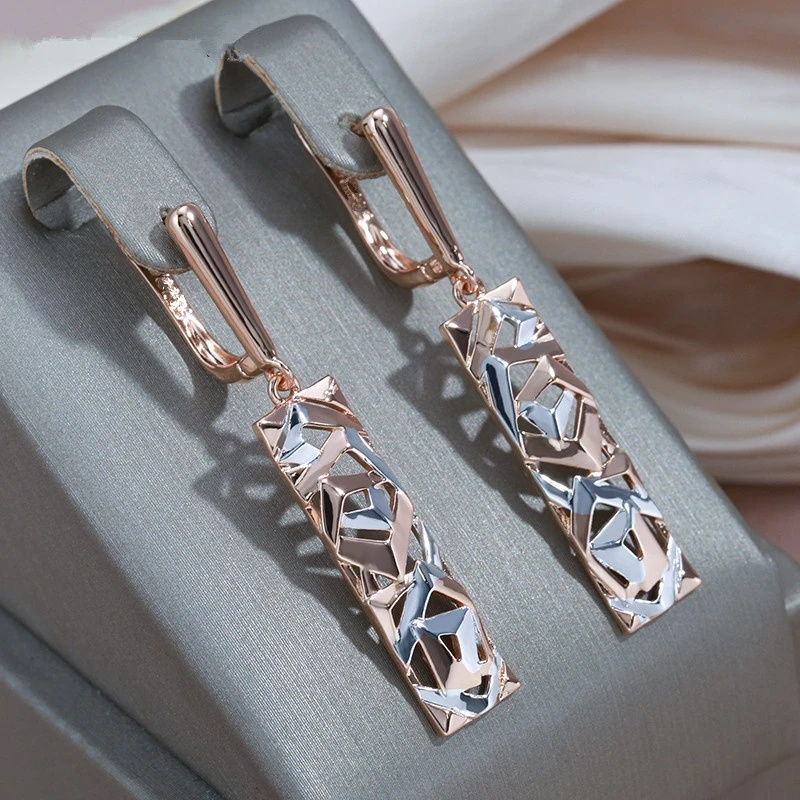 

1 Pair Geometric Hollow Pendant Earrings, Golden Silvery Color Wedding Jewelry, Cool Party Jewelry, Valentine's Day Gift For Women Mom Family Friends